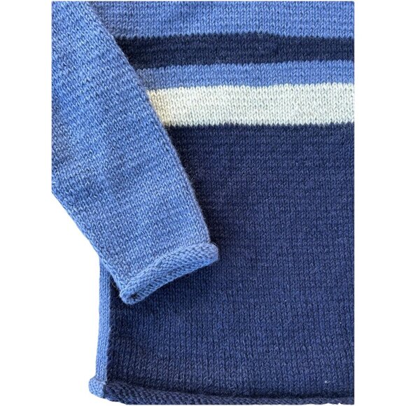 Avenue Hand Knit Wool Sweater Women's Size Med Thick Crew Neck Blue Colorblock - Picture 3 of 6